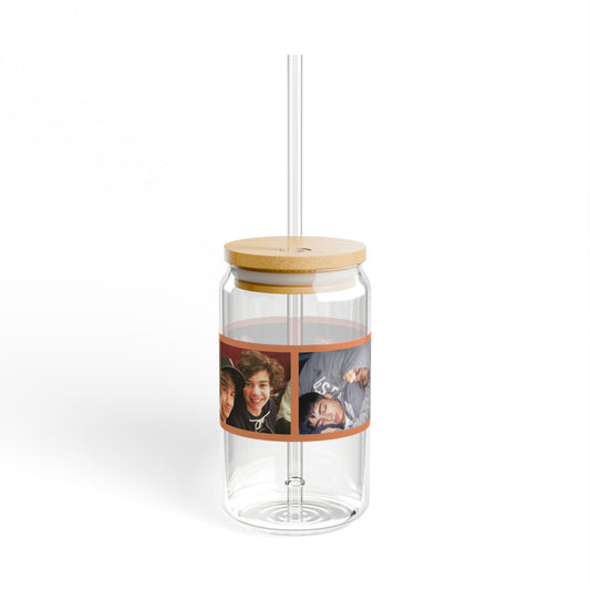 Personalized Photo Sipper Glass - Clear 16oz Drinkware with Bamboo Lid for Fun Gatherings