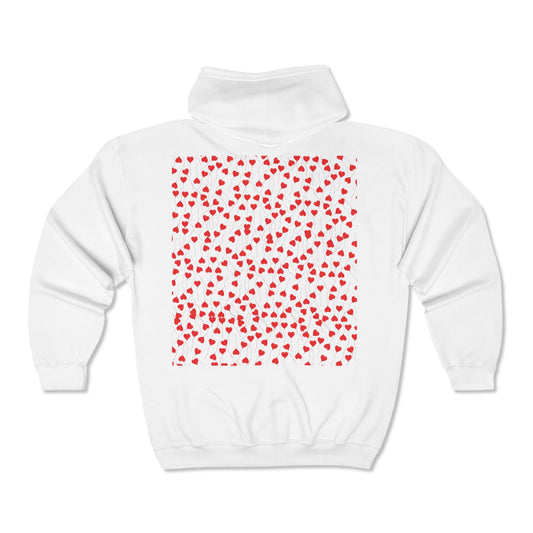 Romantic Heart Print Unisex Full Zip Hooded Sweatshirt